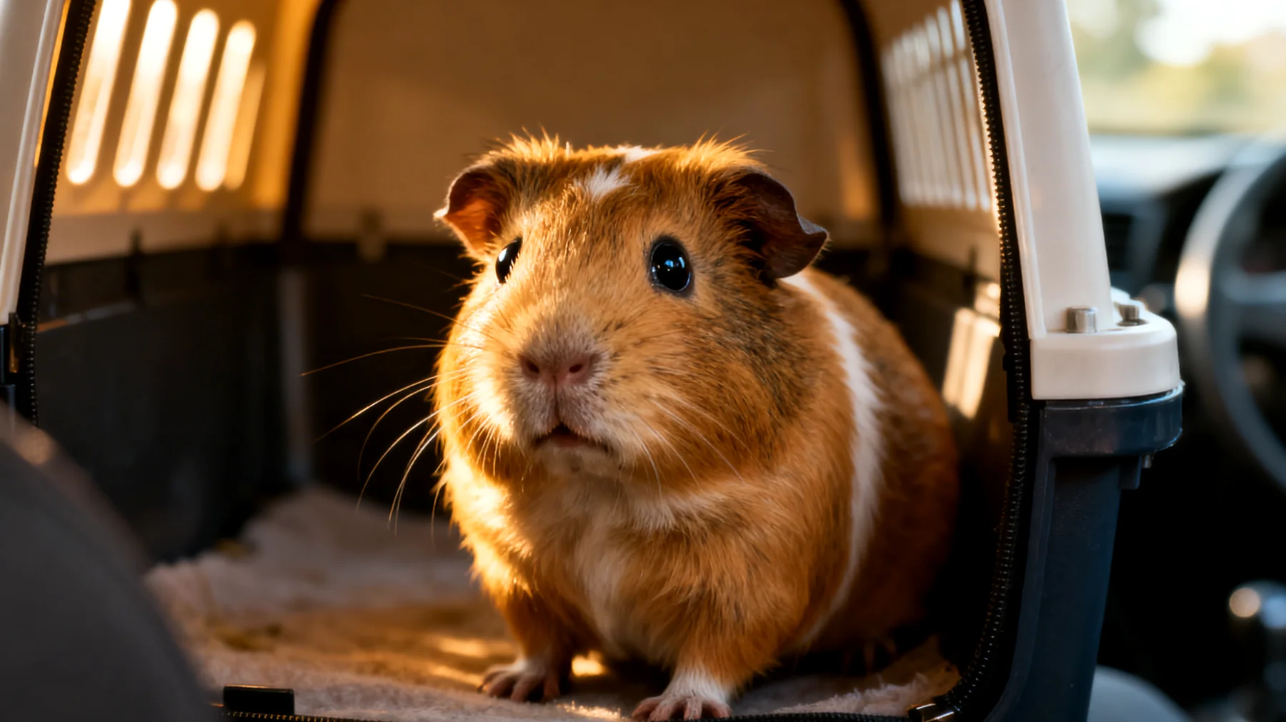 Meerschweinchen vertragen Reisen schlecht und leiden unter hohem Stress während des Transports, was zu gesundheitlichen Problemen wie Appetitlosigkeit, Durchfall und geschwächtem Immunsystem führen kann"